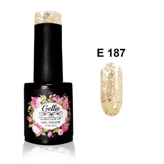 Εικόνα της JK Starnails Gellie E 187 - Διάφανο Χρυσό Glitter με Έντονες Παγιέτες 10ml