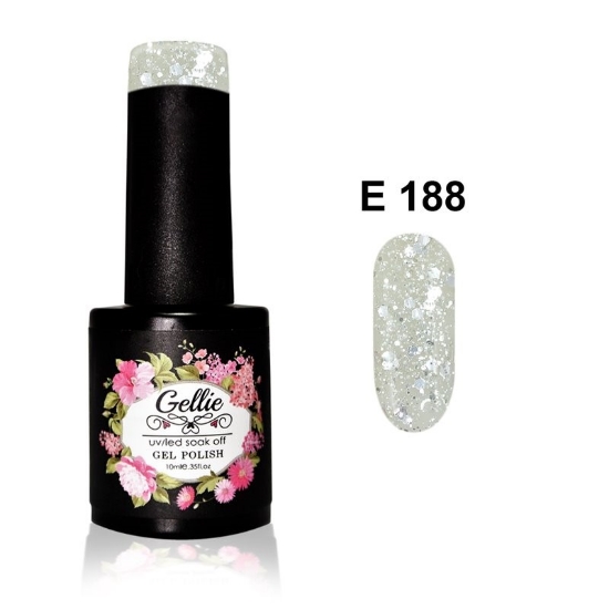 Εικόνα της JK Starnails Gellie E 188 - Διάφανο με Ασημί glitter και Πούλιες 10ml