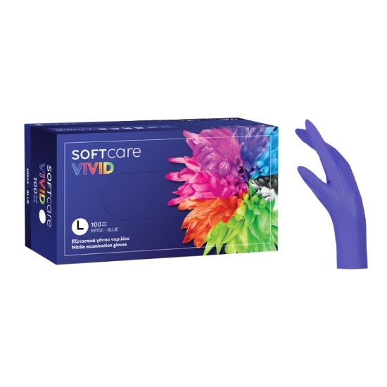 Εικόνα της Soft Care Vivid Nitrile Gloves (6%) - Μπλε Γάντια μιας Χρήσης (L) 100τμχ